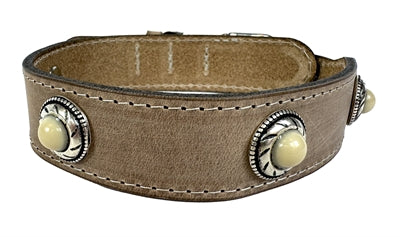 Sazzz Halsband Hond Boho Treasure Stone Vintage Leer Beige | Petzi online dierenwinkel